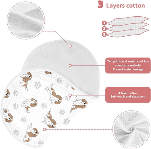 Qinllo 1 Pack 22x11 Inch Muslin Burp Cloths Cavalier Dogs Paw White Cotton Baby Burp Cloths Ultra Soft Burping Cloth