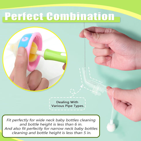 INVODA 12 Piece Sponge Nipple Bottle Brushes, Baby Bottle Brush with Nipple Cleaner, Replacement Heads, Straw Brushes