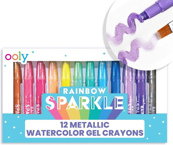 Ooly Rainbow Sparkle Metallic Watercolor Gel Crayons, Set of 12, Glitter Gel