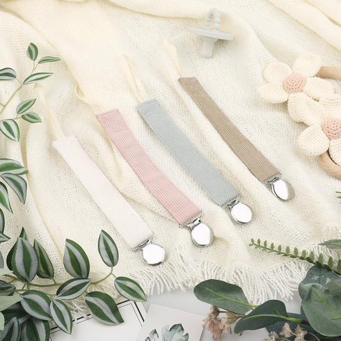 Pacifier Clip for Baby Boy and Girl - Linen Soft Fabric Strap, Unisex Binky Clip, Striped Soothie Holder