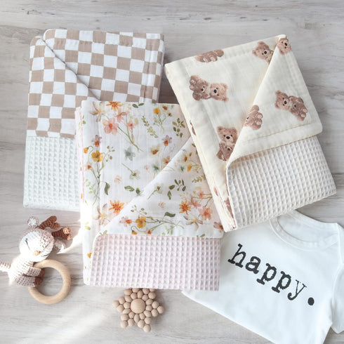 2 LifeTree Waffle Baby Blankets, Muslin Checkered Swaddle Blankets for Boys Girls, Layers Crib Stroller Blanket