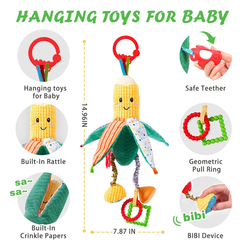 Jollybaby Baby Rattles Hanging Toys for Car Seat, Crib, Stroller, Montessori Plush Vegetable Toys
