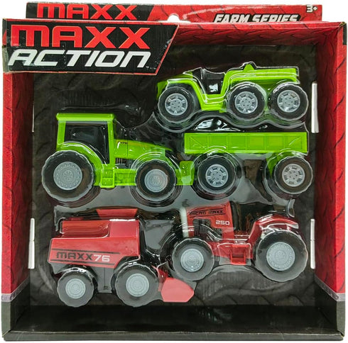 Maxx Action 5pk Farm Construction Toy Truck Set, Includes Modern Tractor, Combine, and Vintage Vehicles