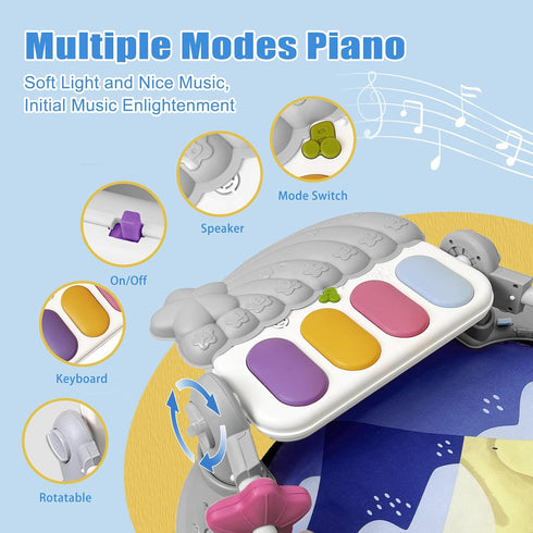 Tummy 0-3-6-9-12 Cuterabit Baby Play Gym Mat, Baby Gym Activity Center, Kick and Play Piano with Music and Light, Time