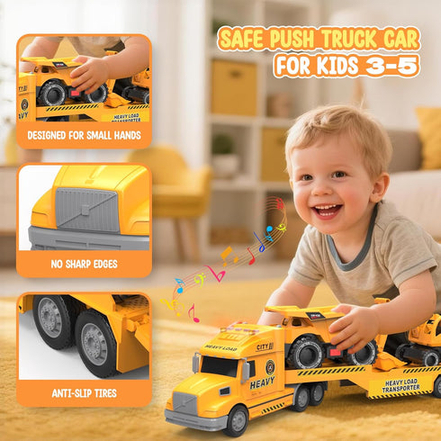 3 4 5 6 27" 3-in-1 Toddler Toys for Year Old Boys - Large Semi Construction Carrier Truck Toy with Excavator and Dump