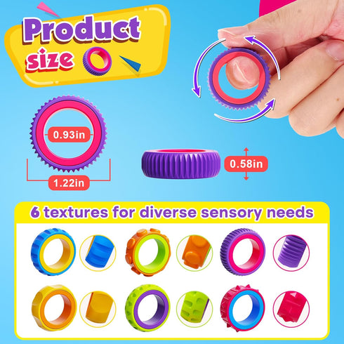 24 Pack Fidget Toys Kids Sensory Rings: Texture Finger Spinner- Quiet Fidgets for Classroom Prizes - Sensory Toys