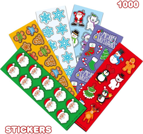 ArtCreativity Christmas Stickers for Kids - 100 Sheets with 1200 Holiday Stickers Assortment - Bulk Party Favors