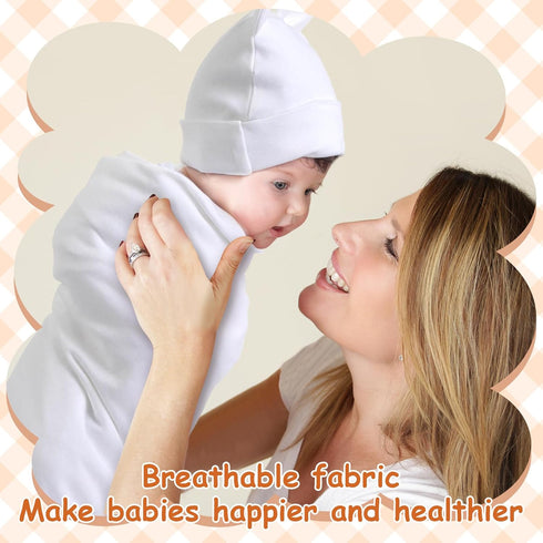 6 Set 100% 31.5" Ramede Baby Swaddle Blanket and Hat, Cotton Newborn Receiving Blanket Wrap with Headband, Soft