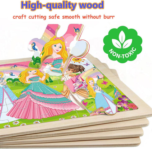 Wooden Puzzles for Kids Ages 4-6, 4 Packs 24 PCs Unicorn Mermaid Princess Fairy Jigsaw Puzzles