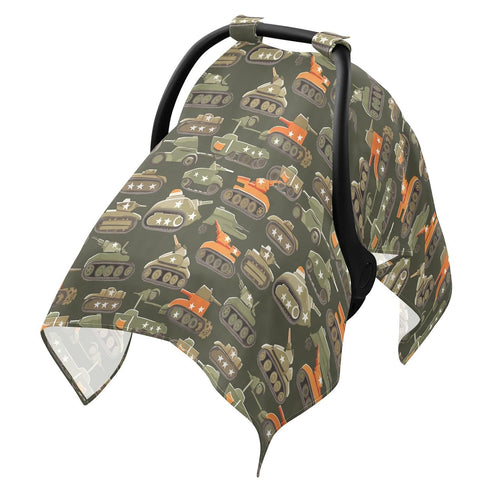 Dalzium Vintage Army Military Cartoon Tanks Car Seat Cover Baby, Carseat Canopy Cover