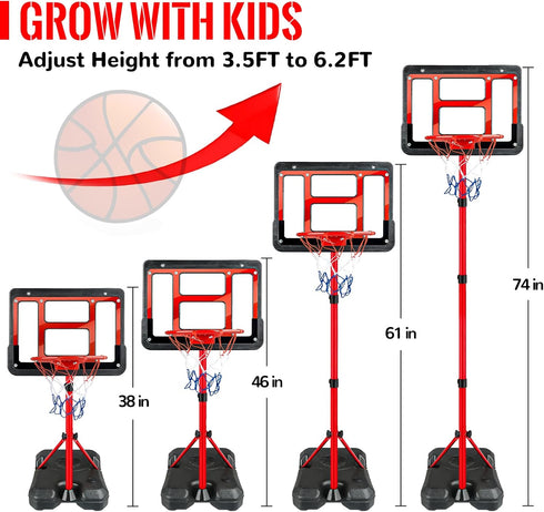 GMAOPHY Kids Basketball Hoop with Stand, Adjustable Basketball Set for Boys Age 3-8, Indoor Outdoor Sport Game