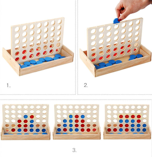 4 in a Row Wooden Board Game - Foldable Line Up 4 Classic Family Toy for Kids and Family
