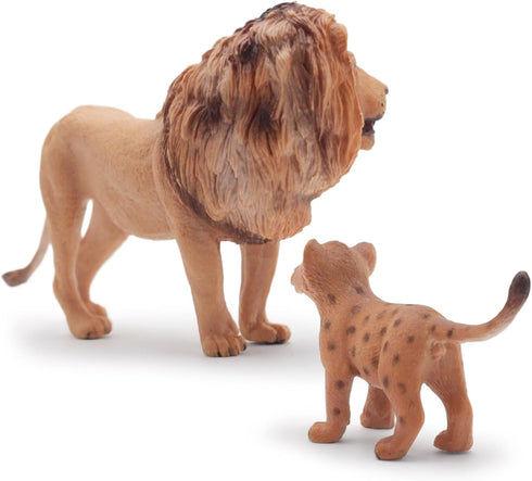 Gemini&Genius 2Pcs Lion Toys for Kids, Safari Animal Figures, Wildlife Family Lions Action Figures for Educational Toys