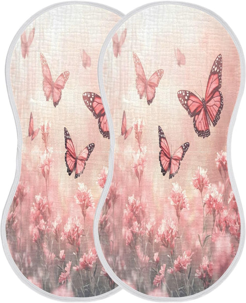 YETTASBIN Pink Butterflies Flowers Muslin Baby Burp Cloth, Super Soft Absorbent Cotton Burp Rag Baby Bibs Feeding Cloth