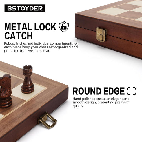 2 1 Set, 15" 2 Sets Set in Magnetic Wooden Chess and Checkers Board Game Folding Chess Boards with Extra Queens