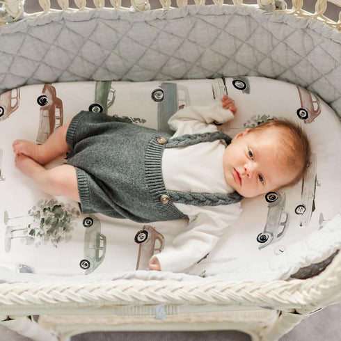 GRSSDER Stretchy Ultra Soft Fitted Bassinet Sheet Set 2 Pack, Universal Fitted for Baby Cradle, Moses Basket, Safe and