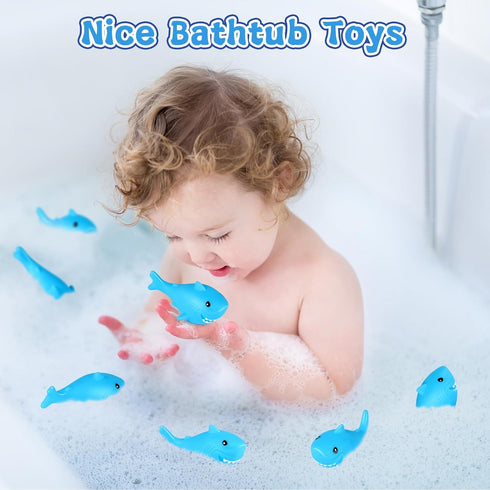 120 Pieces Blue Rubber Sharks - Cute Squeezable Bath Toys for Birthday Shower & Pool Party Favors