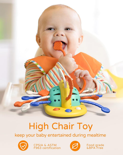 High Chair Toys with Suction Cup, Montessori Sensory Toys for 1 Year Old, Food Grade Silicone Pull String Activity Gift