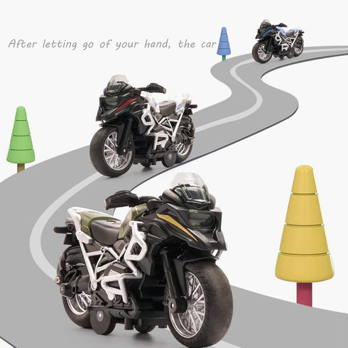 Diecast Motorcycle Toy - Pull Back Cars with Sound and Light for Boys Age 3-9 (White)