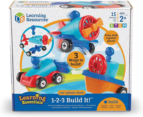 1-2-3 15 Learning Resources Build it! Car, Boat, Plane, Pieces