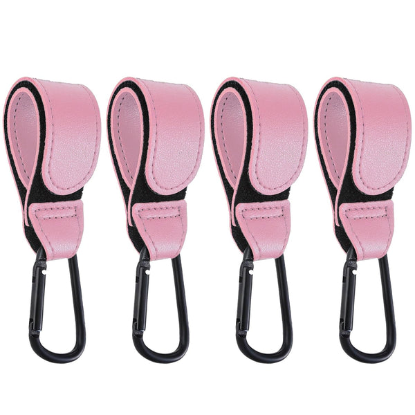 DEIHAALEN 4 Pcs Leather Stroller Hook, Mommy Stroller Clip, Stroller Accessories Organizer Hook,