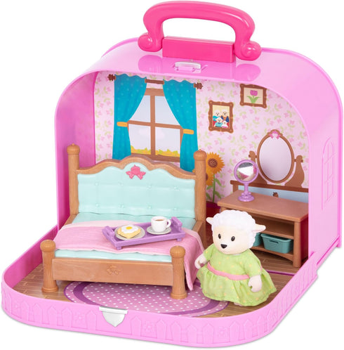 Li’l Woodzeez Travel Suitcase Bedroom Playset - Portable Dollhouse Furniture & Accessories for Kids