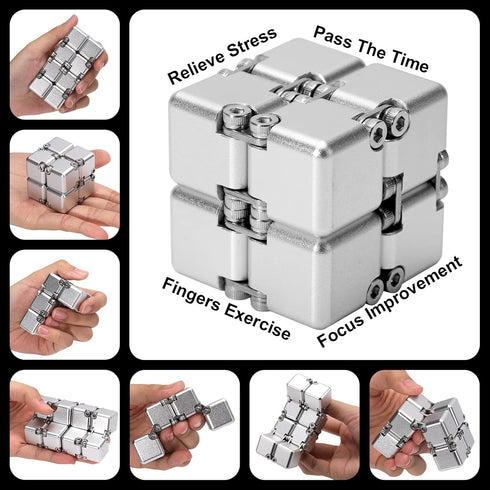 Aluminum Alloy Metal Infinity Cube Fidget Toy, Handheld Desk Toy with Cool Case, Relieve Stress for Kids and Adults