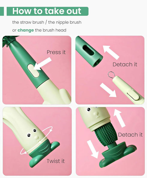 5-in-1 Baby Bottle Brush Set, BPA-Free Bottle Brush for Baby, Includes Silicone & Nylon Brushes
