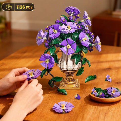 Set 2 1 12+ (1136PCS) CUBIMANA Flowers Botanicals Building with Vase - in Morning Glory Bonsai Building Blocks Plants