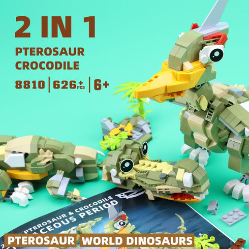 2-in-1 626 6-12 MENTOJOY Pterosaur & Crocodile Building Blocks Model- Pcs Jurassic STEM Toy | Kids Ages