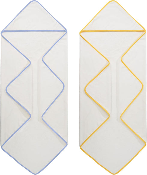 36 36 2 Pack POLYTE Premium Hypoallergenic Microfiber Hooded Baby Bath Towel, x in, (White w/Yellow,Blue Trim)