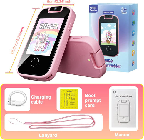 PTHTECHUS Kids Phone Toys - Toddler Touchscreen MP3 Music Player with Dual Camera, Educational Learning Gifts for Ages