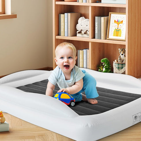 RAUMRIGGE 61 Inches Cozy Set Inflatable Toddler Travel Bed - With Pillow Portable Toddler Bed for Travel with Safety