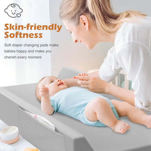 32" 16.6" Vegan Leather Baby Changing Pad, Waterproof & Wipeable Soft Diaper Changing Mat x Comfortable Infant Changing