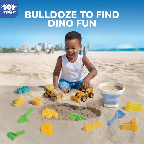 22 4-8 Summer, TOY Life Pcs Dinosaur Beach Toys for Kids Ages Collapsible Sand Toys with Construction Cars Silicone