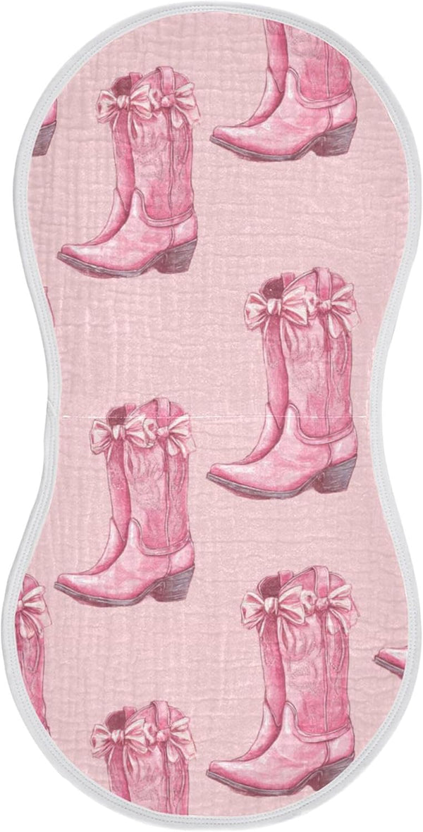 Mazeann Western Cowgirls Boots Pinks Burp Cloths Baby Boys Girls Absorbent Soft Cotton