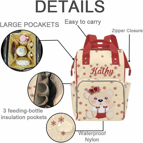 Mommy Daypack MyPupSocks Customized Bear Princess Diaper Bag with Name, Custom Nursing Baby Bags Nappy Bag Casual