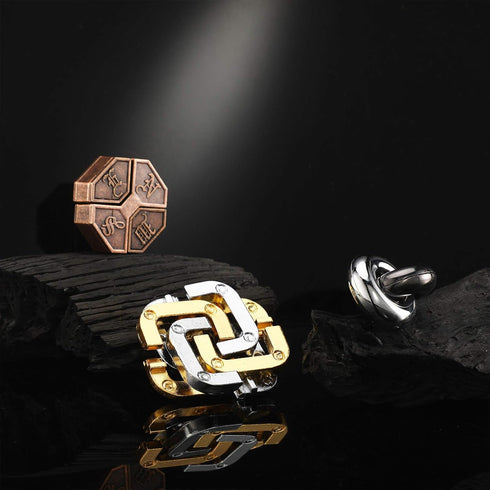 3 Pieces Brain Teaser Metal Puzzle Toy - Handheld 3D Unlock Interlocking Puzzle for Adults and Teens