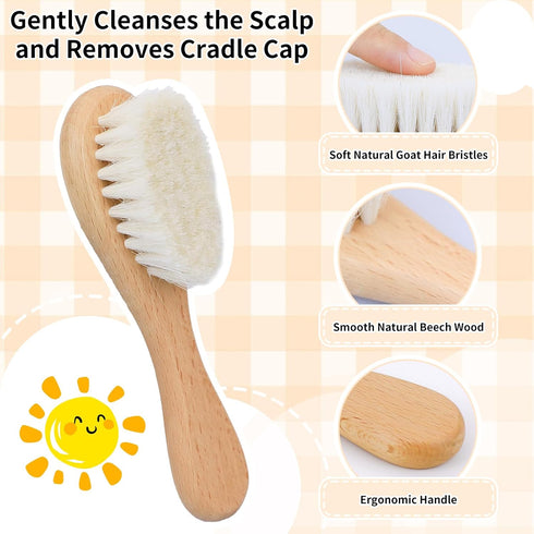 Set Personalized Baby Hair Brush & Comb with Soft Goat Bristles,Custom Laser Engraved Name,Newborn Grooming Kit