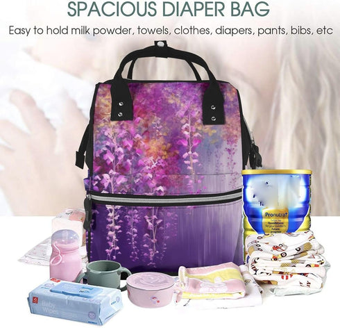 FHEDVBN Backpack Mummy Backpacks Daypack Abstract Purple Weeping Flower Diaper Bag for Women Multifunction Waterproof