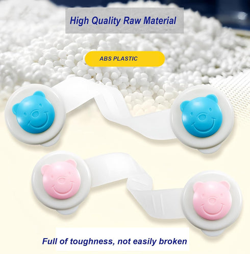 4 Pack Fridge Lock for Kids - Child Safety Straps Locks No Drilling Bear Model Cabinet Locks with Strong Adhesive Tape
