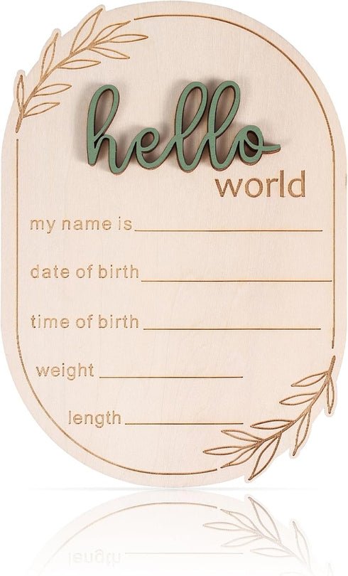 Gosknor Baby Announcement Sign, 5.91x4.13 Inch Wooden Hello World Baby Name Sign Newborn