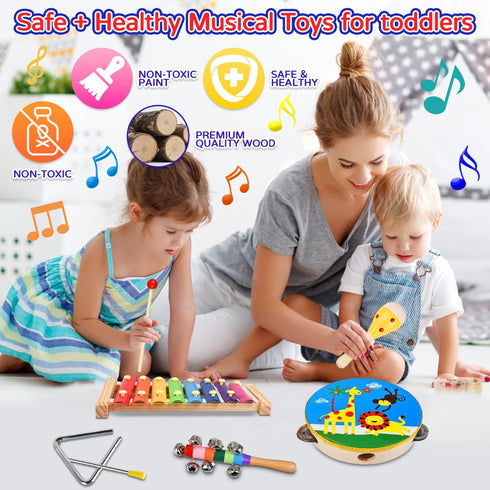 Set, 20 Set Kids Musical Instruments Pcs Toddler Wooden Percussion Instruments for Baby Children with Tambourine