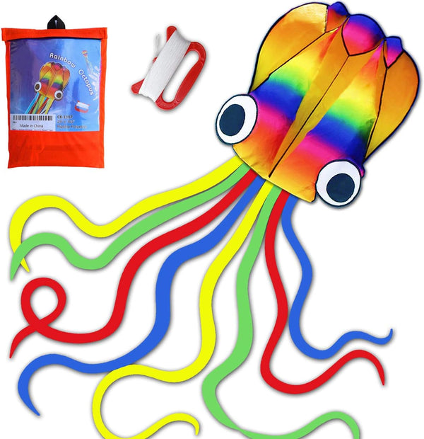 Honbo Rainbow Soft Octopus Kite for Kids and Adults, Large Kite with 200ft Flying Line for Outdoor Games