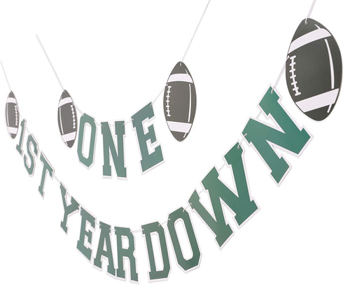 Football 1st Year Down Banner - First Birthday Party Decorations, Super Bowl Sports Party Personalized Theme Banner