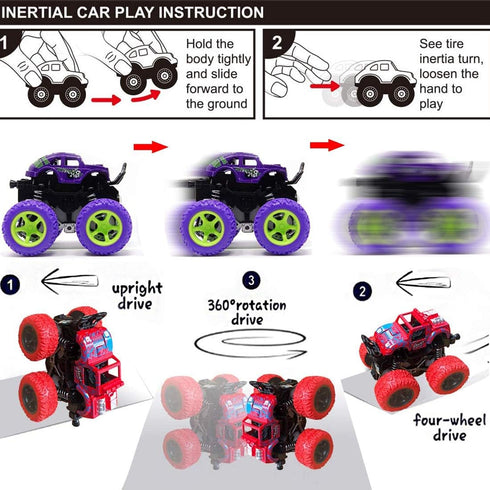 Duyfioa 4 Pack 360 4 Playset 3 4 5 6 7 8 Monster Trucks for Boys, Pull Back Vehicles Cars for Toddlers, Rotation Wheels