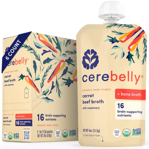 Cerebelly Organic Carrot Rosemary & Beef Bone Broth Puree, 4 oz Pouch (6 Pack) for 6+ Months