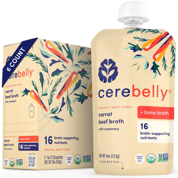 Cerebelly Organic Carrot Rosemary & Beef Bone Broth Puree, 4 oz Pouch (6 Pack) for 6+ Months