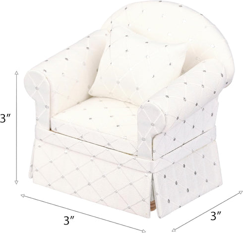 Dollhouse Sofa Chair with Ottoman, White Miniature Living Room Furniture Armchair for 6 inch Dolls, 1/12 Scale