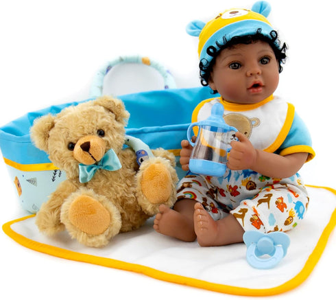 Aori Reborn Baby Dolls - Black - 18 inch Biracial Lifelike Baby Doll Boy with 7-Piece Gift Set